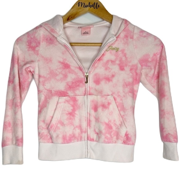 Juicy Couture Kids Pink White Tie Dye Y2K Velour Zip Up Track Jacket Girl Size 6 - Picture 1 of 9